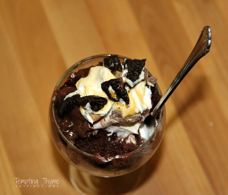 Chocolate Brownie Pudding Trifle with Oreos, Toffee and Caramel