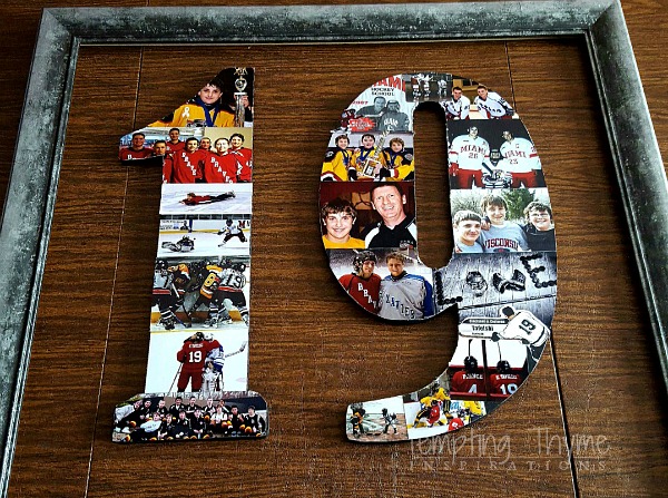 What an easy way to preserve years of memories. DIY Photo Collage on wooden numbers and letters.