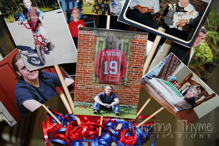 Using photographs in your centerpiece is a great idea for graduation parties!