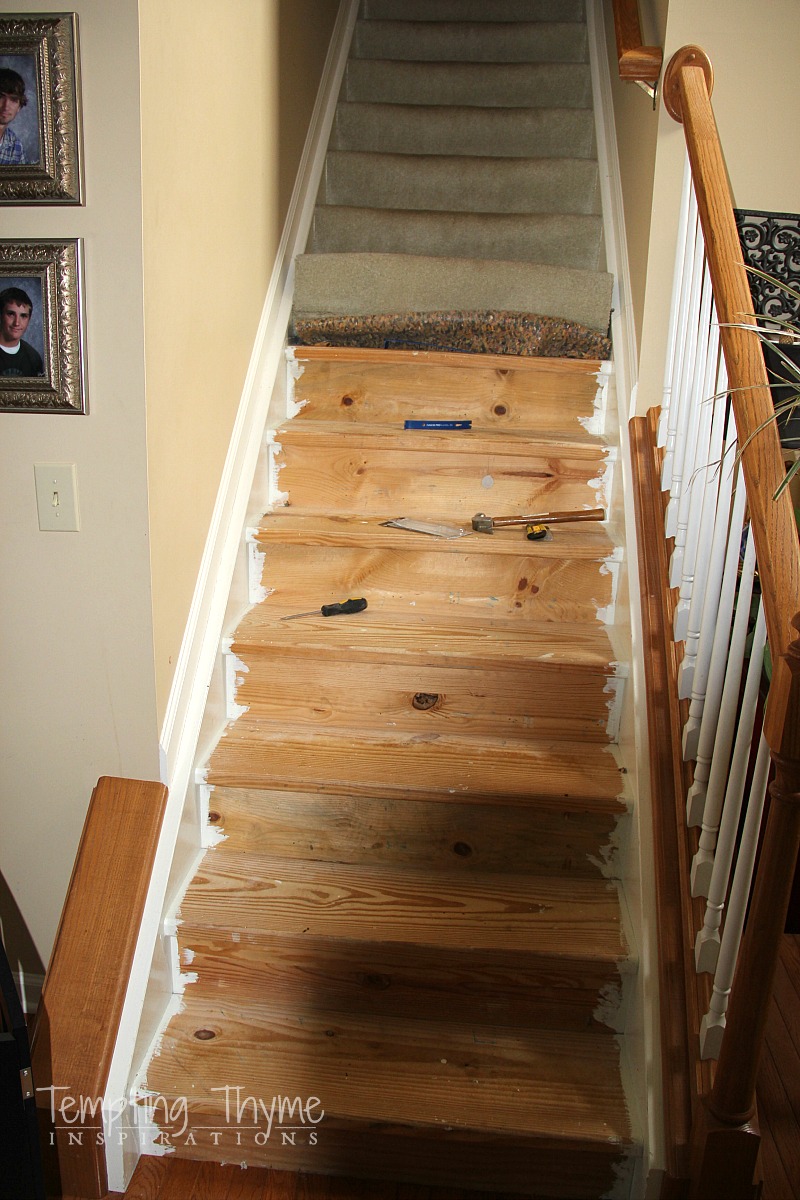 Stair Project Begins Removing The, Converting Stairs From Carpet To Hardwood Flooring